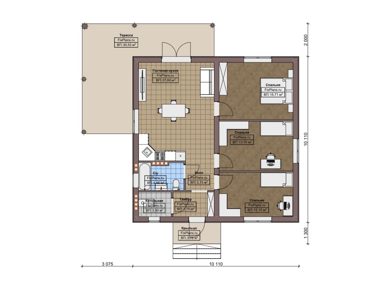 Планировка Одноэтажный дом F-3860