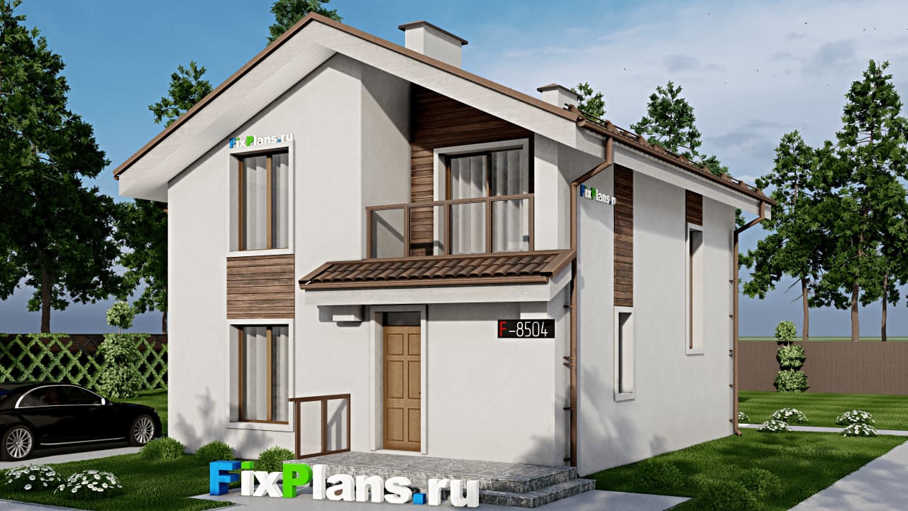 Одноэтажный дом с мансардой  F-8504 — фасад