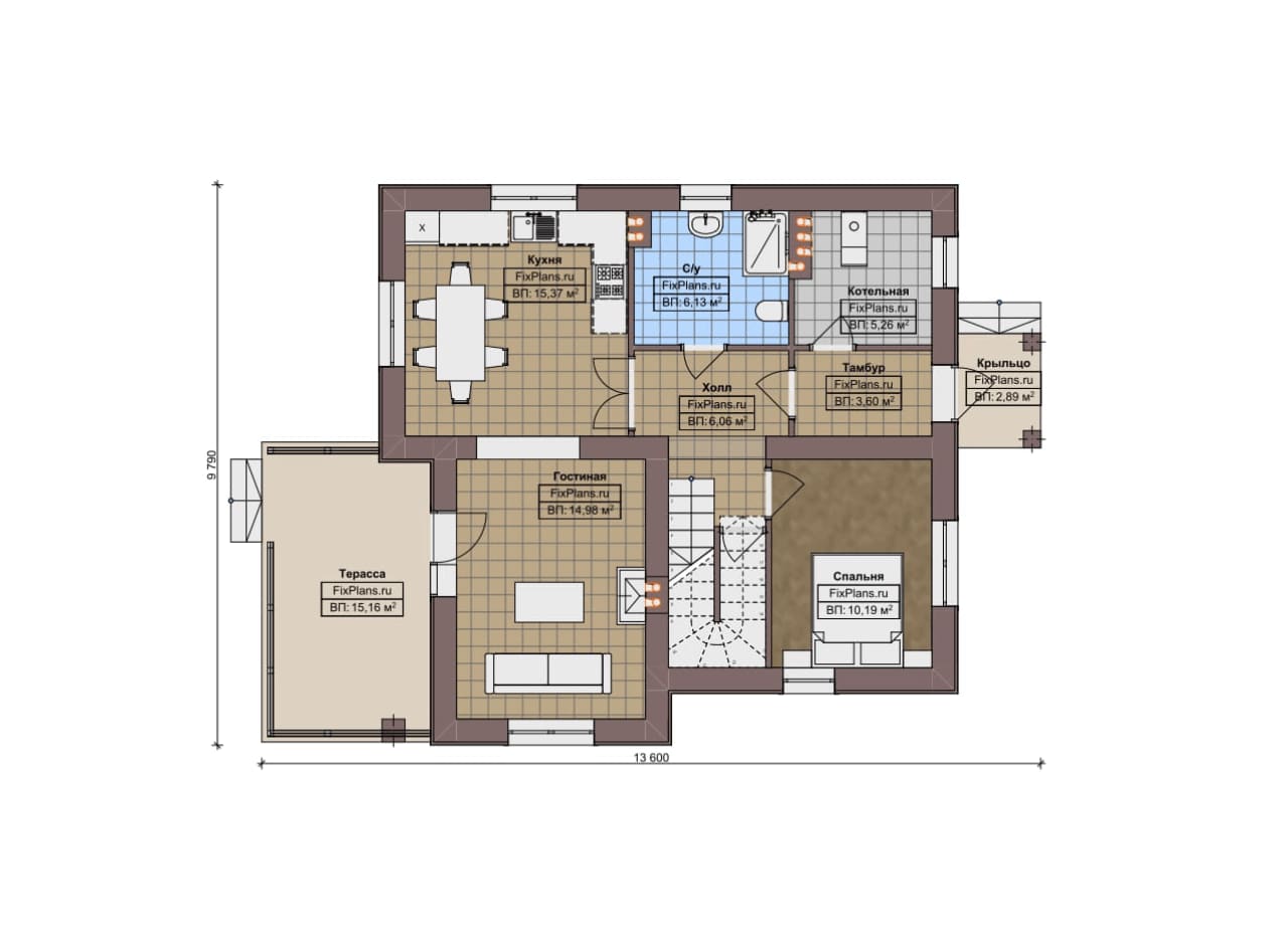 Планировка Одноэтажный дом с мансардой  F-10493