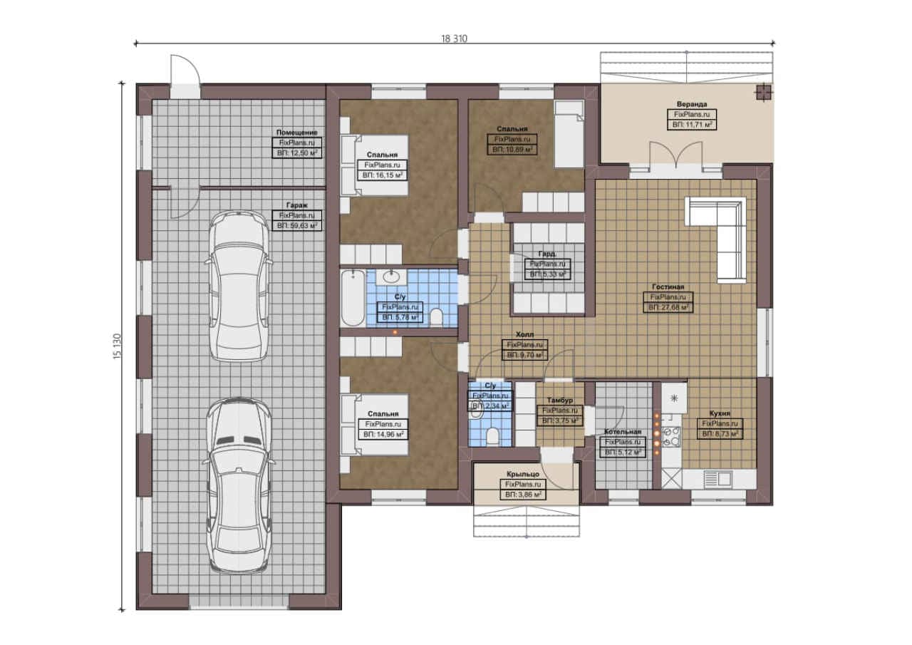 Планировка Одноэтажный дом F - 0242