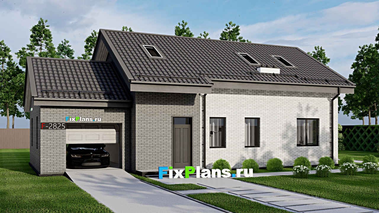 Одноэтажный дом с мансардой  F - 2825 — фасад